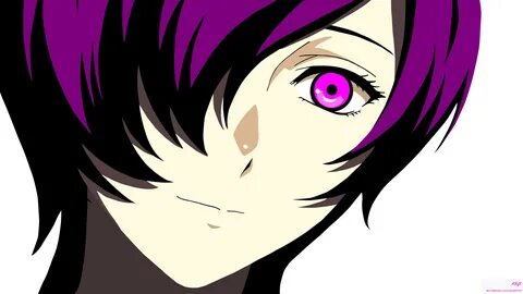 #351734 Girl, Minimalist, Pink Eyes, Purple Hair, Smile, Tok