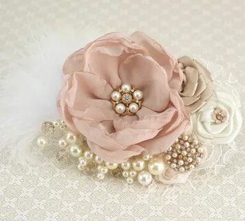 Bridal Hair Fascinator Clip in Blush Pink, Gold, Champagne a