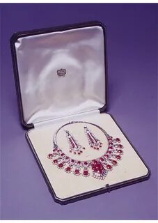 Cartier London Art Deco Diamond Ruby Necklace and Earrings. 