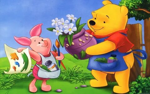 Winnie The Pooh And Piglet Vase With Flowers Wallpapers Hd 1