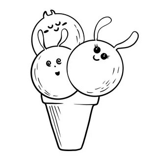 Kawaii Ice Cream - Apple and Raspberry coloring page ♥ Onlin