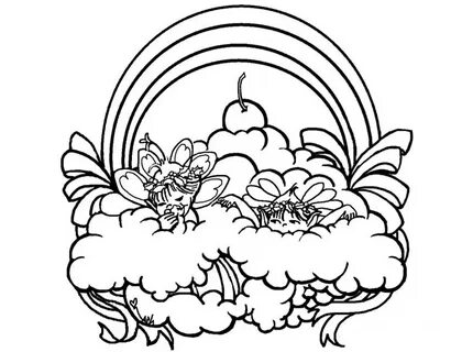 Two Fairies Playing Over The Rainbow Coloring Page - Downloa