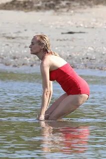 Diane Kruger in a Red Swimsuit - "Out of the Blue" Set in Wa