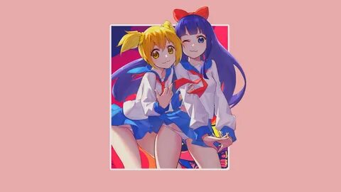 anime, anime girls, simple background, Pipimi, Popuko, Poput
