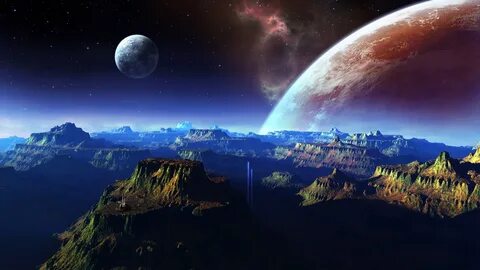 Fantástico paisaje, montañas, espacio, planeta 640x960 iPhon