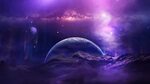Galaxy Moon Mountain Night Planet Purple Sky Space Stars HD 