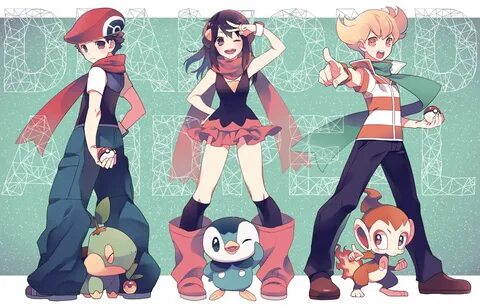 Barry and chimchar, Dawn and Piplup, and Lucas and Turtwig P