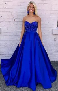 Sweetheart Royal Blue Prom Dress with Beading,A Line Straple