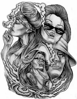 Drawn smoke chicano art - Pencil and in color drawn smoke ch