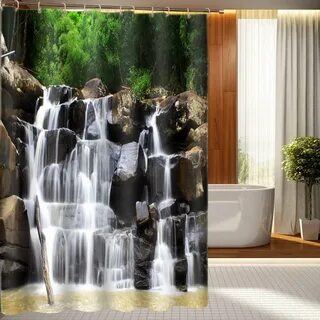 Vivid Waterfall On Rock 3D Shower Curtain - Beddinginn.com