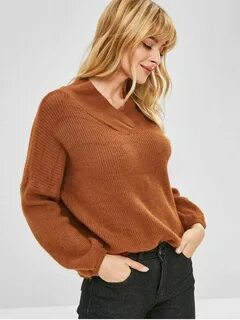 Drop Shoulder Surplice Knit Sweater - Copper Fashion, Sweate