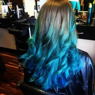 Teal hair, ombre blue. #peacock #hairbykalyn Blue ombre hair