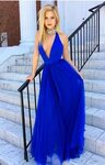 Royal Blue Prom Dress, Halter Prom Gowns,tulle Prom Dress,se