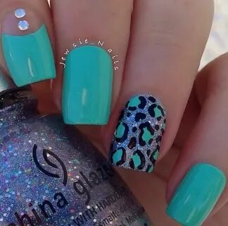 Leopard blue nails Turquoise nails, Leopard nails, Leopard p