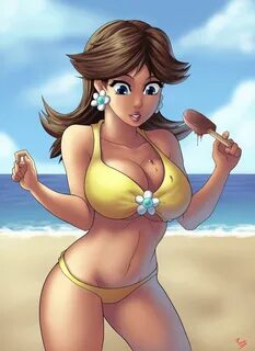 Xbooru - 1girl alluring beach breasts female ice cream ninte