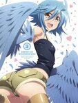Safebooru - 1girl ahoge ass blue hair blue wings copyright n