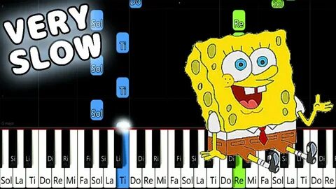 Spongebob Theme Song - VERY SLOW EASY Piano Tutorial animelo