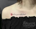 Love Yourself First Script With Rose Tattoo - INKVASION Tatt