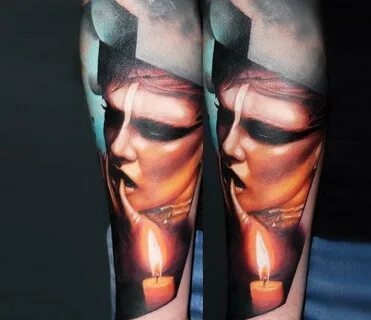 Woman face with candle tattoo by Dave Paulo Photo 21771