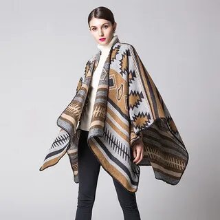 Autumn Womens Winter Geometric cloak Poncho Vintage thickeni