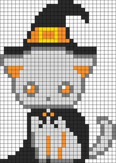 Spooky Kitten Witch Perler Bead Pattern / Bead Sprite minecr