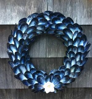 Blue Mussel Shell Wreath Coastal Decor Wreath, Seashell Wrea