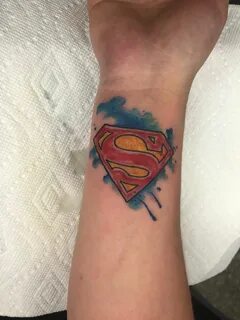 Watercolor SuperMan logo cartoon tattoo Superman tattoos, Ta
