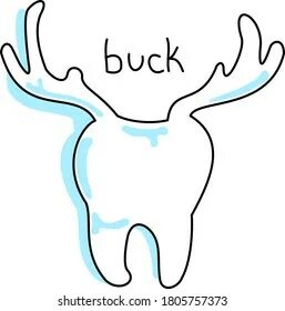 Vektor Stok Handdrawn Cartoon Buck Tooth Deer Antlers (Tanpa