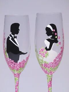 Hand painted Wedding Toasting Flutes Set of 2 Personalized E