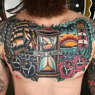 Image result for mens traditional chest tattoos Traditional 