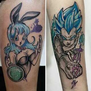 Follow @gamer.ink for more . Bulma & Vegeta SSBlue by @jake.