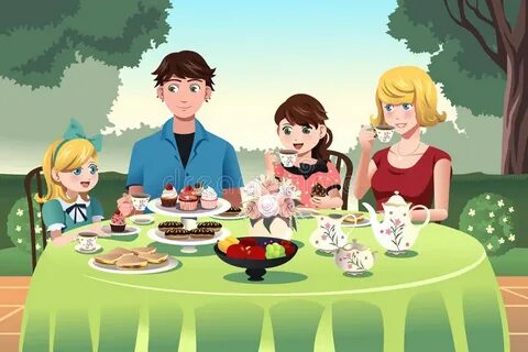 Family Having Party Tea Together Stock Illustrations - 6 Fam
