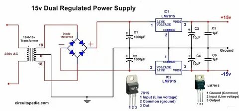 Dual power dc supply 15v Power supply circuit, Circuit diagr