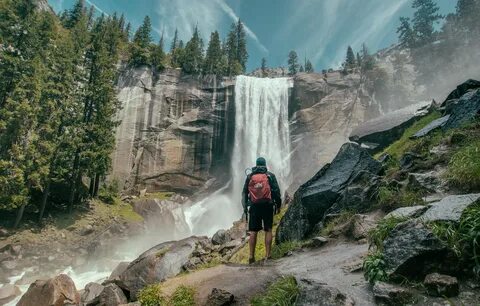 Wallpaper forest, nature, rock, waterfall, traveler, tourist