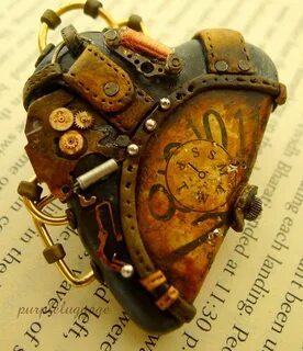 steampunk heart Polymer clay projects, Polymer clay jewelry,