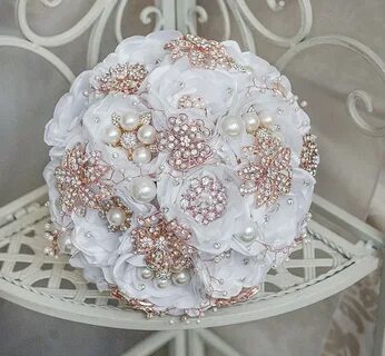 Rose Gold And White Wedding Brooch Bouquet, Broach Bouquet J