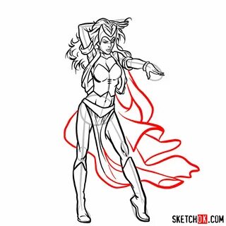 How to draw Scarlet Witch from Marvel Comics - Sketchok easy