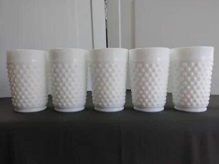 5 Vintage Milk Glass Cups - White Hobnail Glasses - Imperial