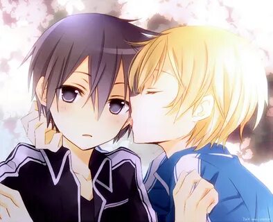 Safebooru - 2boys black eyes black hair blonde hair closed e