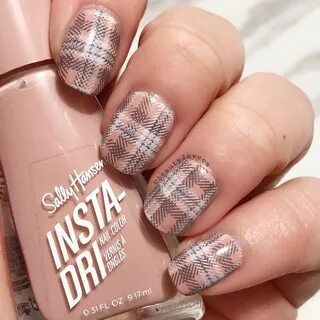 Comfy, cozy pink and grey plaid nail art stamping. Plaid nai