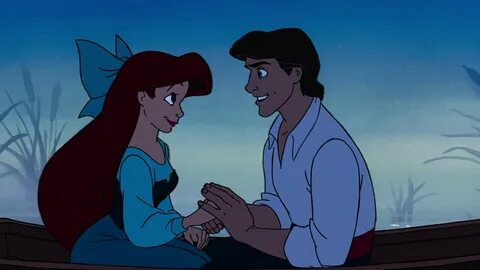 Ariel and Prince Eric having a romantic moment by the lagoon