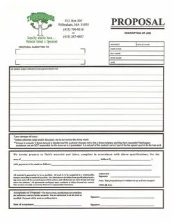 3 part Proposal Form for a tree removal company. Estimate te