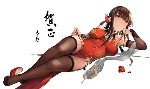 anthropomorphism black_hair breasts chinese_clothes chinese_dress dress dsr...