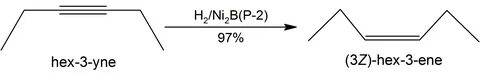 File:Reduction of hex-3-yne to hex-3-ene, using Nickel borid