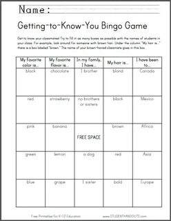 Getting-to-Know-You Bingo Game Student Handouts Bingo for ki