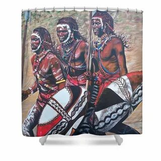 Blaa Kattproduksjoner Masaai Warriors Shower Curtain by Sigr
