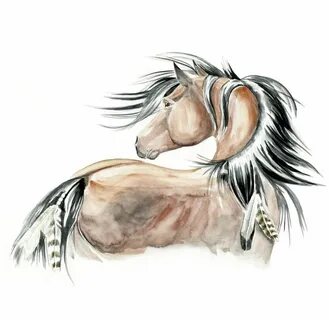 Elena Romanova Native american horse tattoo, Watercolor hors