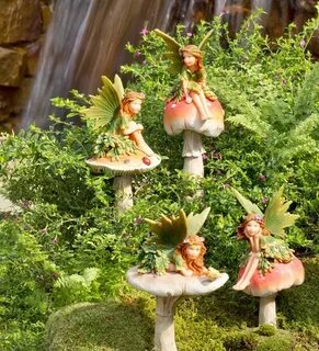Fairies on Mushrooms 4 Piece Garden Stake Set Fairy garden, 