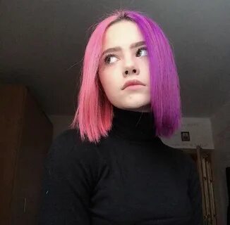 Half Pink Half Purple Hair Split dyed hair, Short hair color