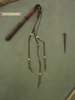 Roman scourge (flagrum) and nail for the crucifixion (both replicas). 